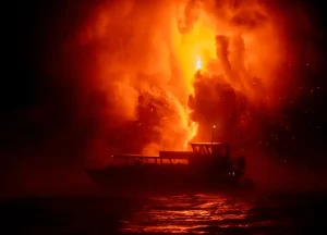 Deepwater Horizon oil rig explosion and fire in the Gulf of Mexico.