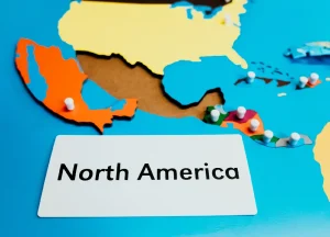 Map of North America illustrating geographic regions relevant to maritime law jurisdiction